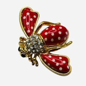 Joan Rivers Enamel Bee Pin Polka Dots Swarovski Crystal
